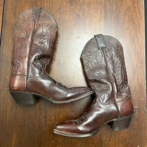 Justins Dark Brown Western Boots 7B Leather Cowboy Pointed Cuban Heels L4935